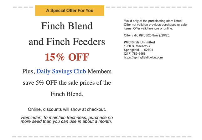 finch coupon